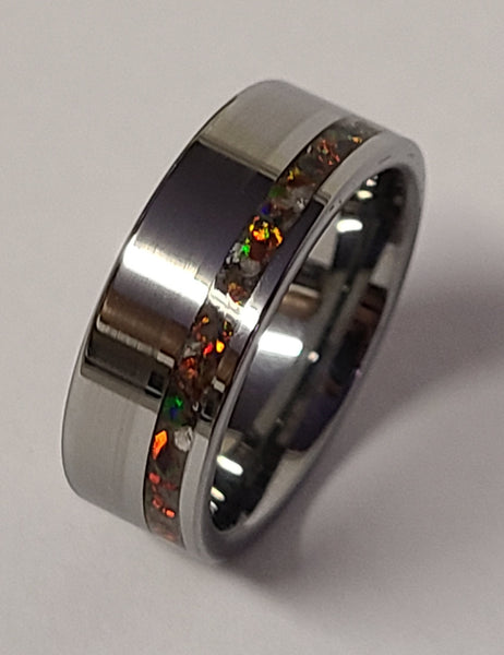 Offset Tungsten Carbide 8mm Tigers Eye Opal